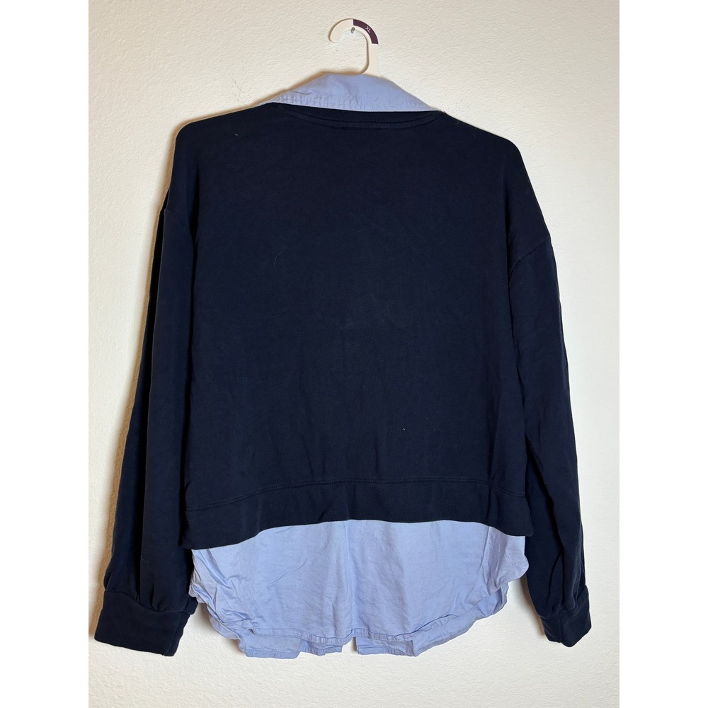 Loft Outlet Navy Blue Layered Look Collared Sweatshirt 2-in-1 Top Large - Picture 2 of 5